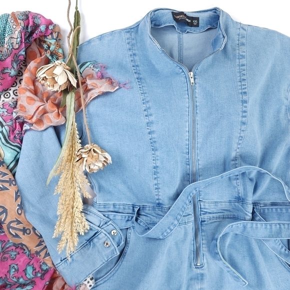 Denim Viscose Blend Blue Women's Belted Pocketed Dress SZ XXL - Picture 13 of 13